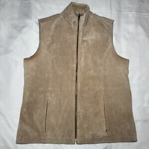 Ruff Hewn Genuine Suede Leather Vest Size M Women Tan Full Zip Pockets Western